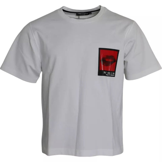 Dolce & Gabbana White Red Lips Print Cotton Men T-shirt - Sandy Store ByNet