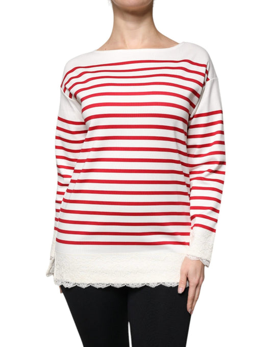 Dolce & Gabbana White Red Stripes Cotton Long Sleeves Top – IT36 | XS par Dolce & Gabbana | Disponible sur Sandy Store ByNet