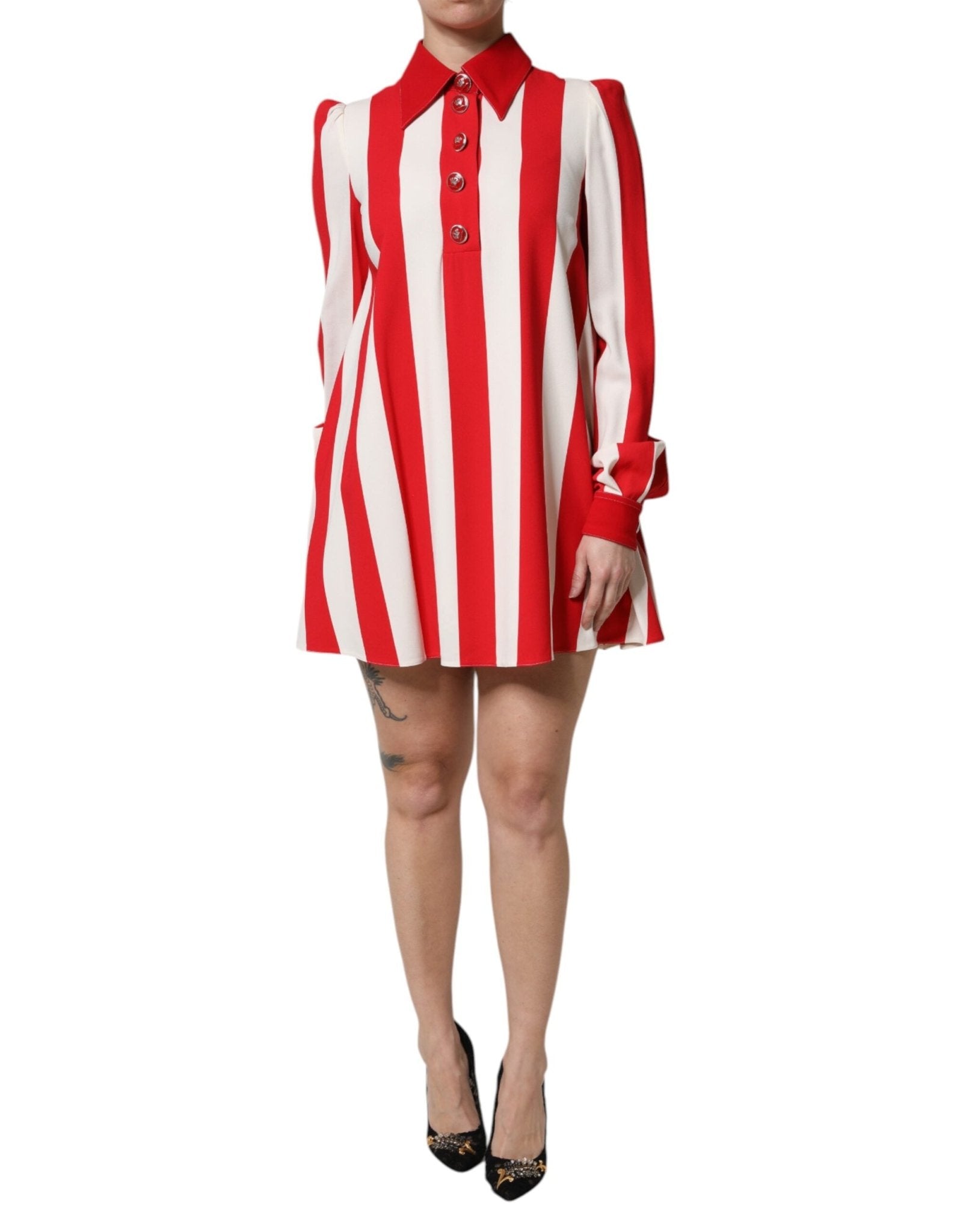 Dolce & Gabbana White Red Stripes Long Sleeves Mini Dress – IT36|XXS par Dolce & Gabbana | Disponible sur Sandy Store ByNet