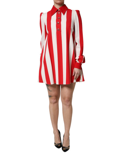 Dolce & Gabbana White Red Stripes Long Sleeves Mini Dress – IT36|XXS par Dolce & Gabbana | Disponible sur Sandy Store ByNet