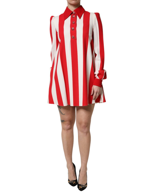 Dolce & Gabbana White Red Stripes Long Sleeves Mini Dress – IT36|XXS par Dolce & Gabbana | Disponible sur Sandy Store ByNet