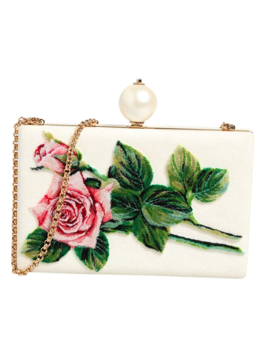 Dolce & Gabbana White Rose Embroidery Silk Gold Frame Clutch Purse Bag – par Dolce & Gabbana | Disponible sur Sandy Store ByNet