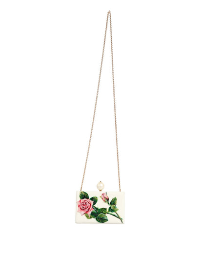 Dolce & Gabbana White Rose Embroidery Silk Gold Frame Clutch Purse Bag – par Dolce & Gabbana | Disponible sur Sandy Store ByNet