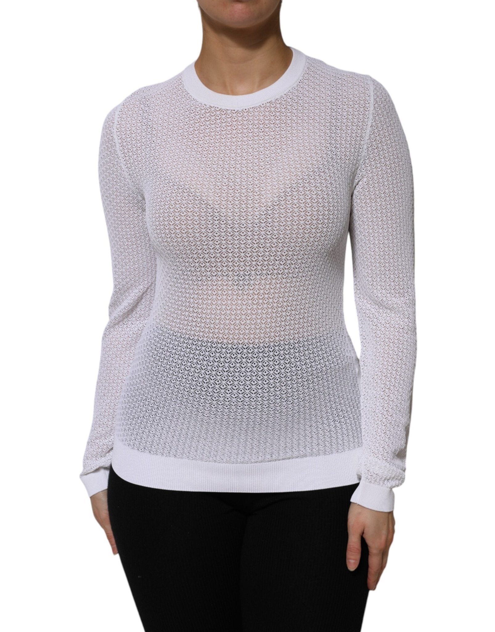 Dolce & Gabbana White Round Neck Long Sleeves Pullover Top – IT42|M par Dolce & Gabbana | Disponible sur Sandy Store ByNet
