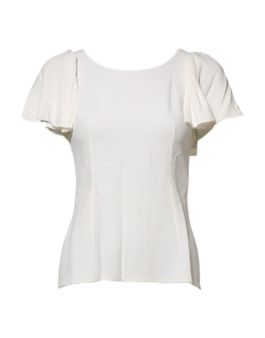 Dolce & Gabbana White Round Neck Short Sleeves Blouse Top – IT36|XXS par Dolce & Gabbana | Disponible sur Sandy Store ByNet