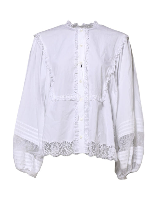 Dolce & Gabbana White Ruffled Lace Embellished Blouse Top – IT38 | XS par Dolce & Gabbana | Disponible sur Sandy Store ByNet