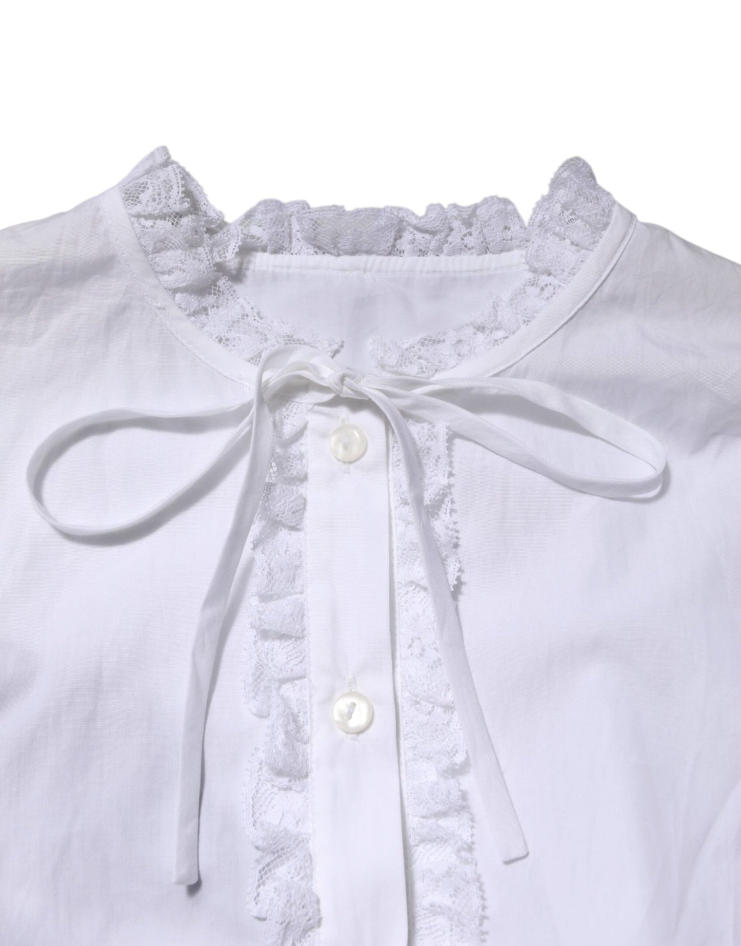 Dolce & Gabbana White Ruffled Lace Embellished Blouse Top – IT38 | XS par Dolce & Gabbana | Disponible sur Sandy Store ByNet