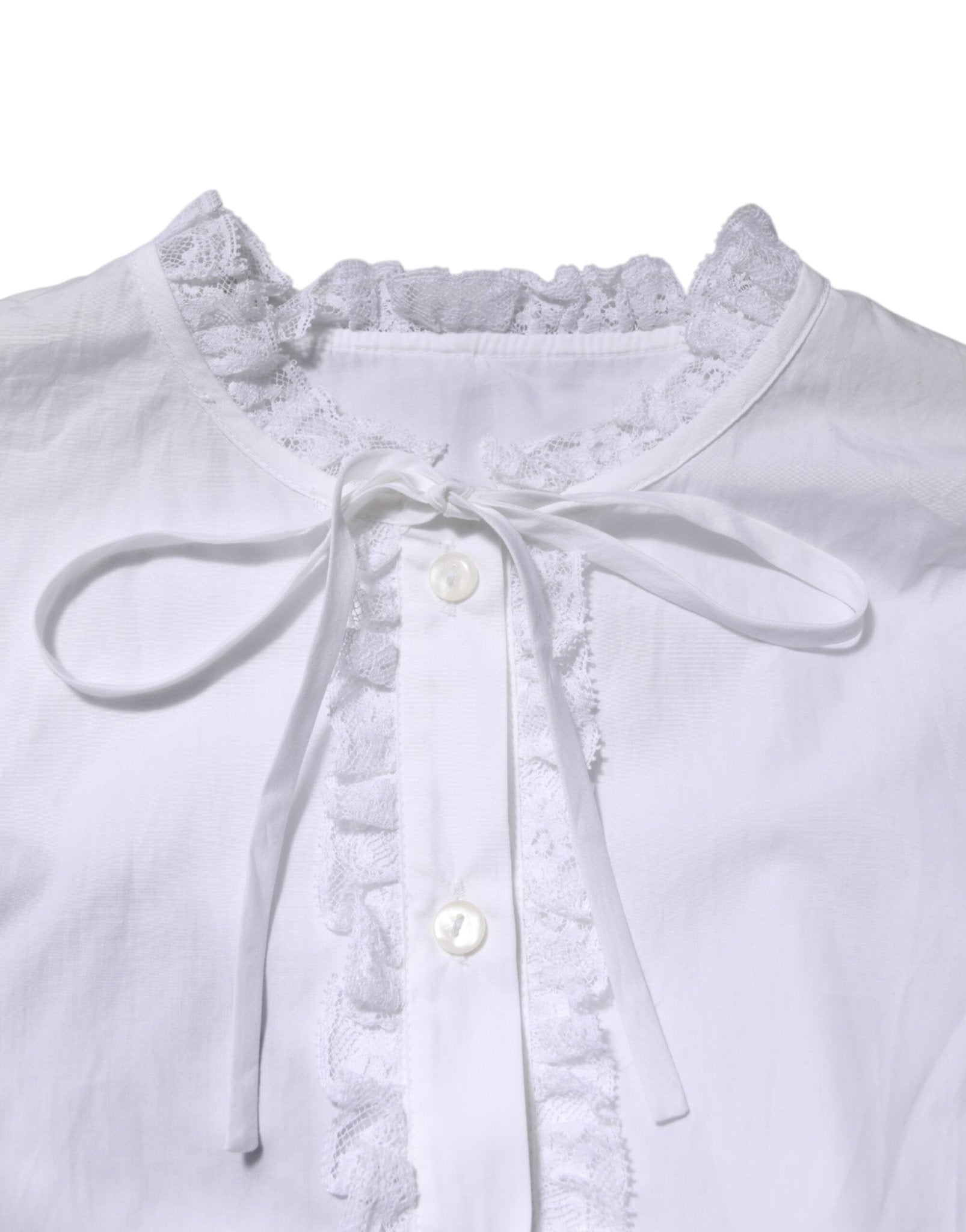 Dolce & Gabbana White Ruffled Lace Embellished Blouse Top – IT38 | XS par Dolce & Gabbana | Disponible sur Sandy Store ByNet