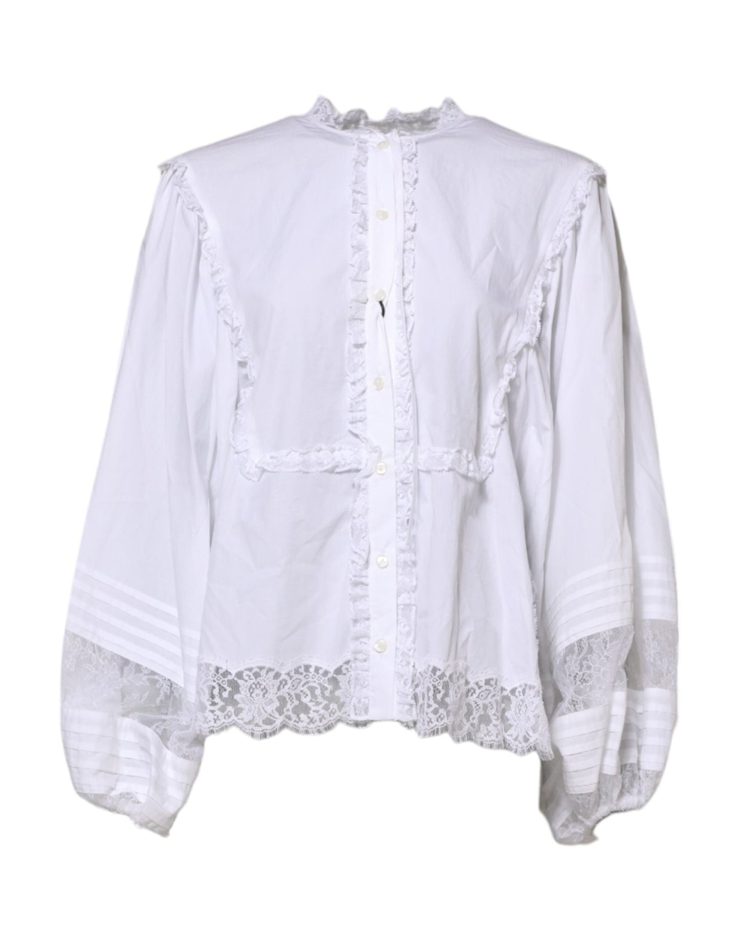 Dolce & Gabbana White Ruffled Lace Embellished Blouse Top – IT38 | XS par Dolce & Gabbana | Disponible sur Sandy Store ByNet