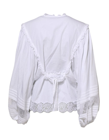 Dolce & Gabbana White Ruffled Lace Embellished Blouse Top – IT38 | XS par Dolce & Gabbana | Disponible sur Sandy Store ByNet