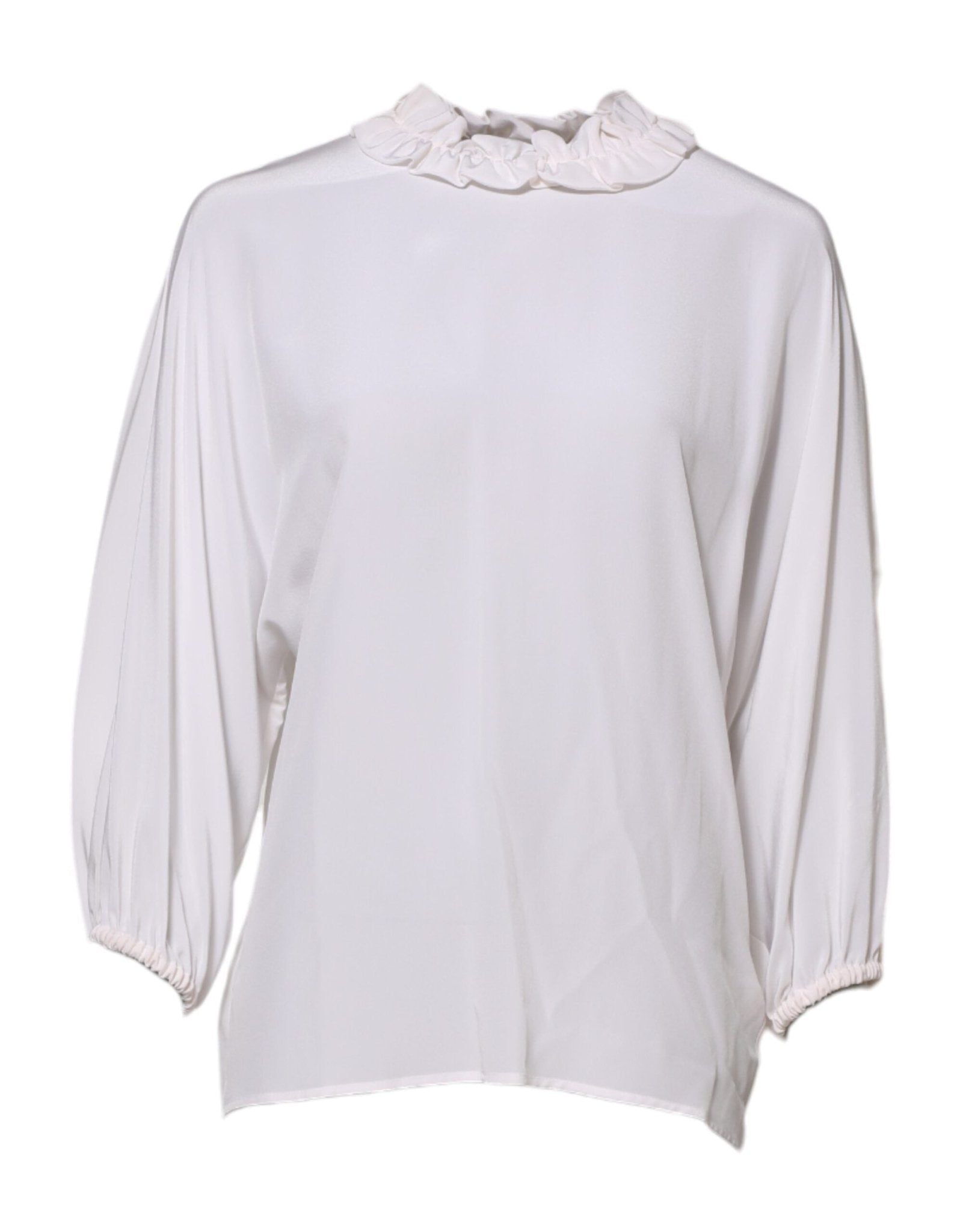 Dolce & Gabbana White Ruffled Neckline Blouse Pullover Top – IT36|XXS par Dolce & Gabbana | Disponible sur Sandy Store ByNet