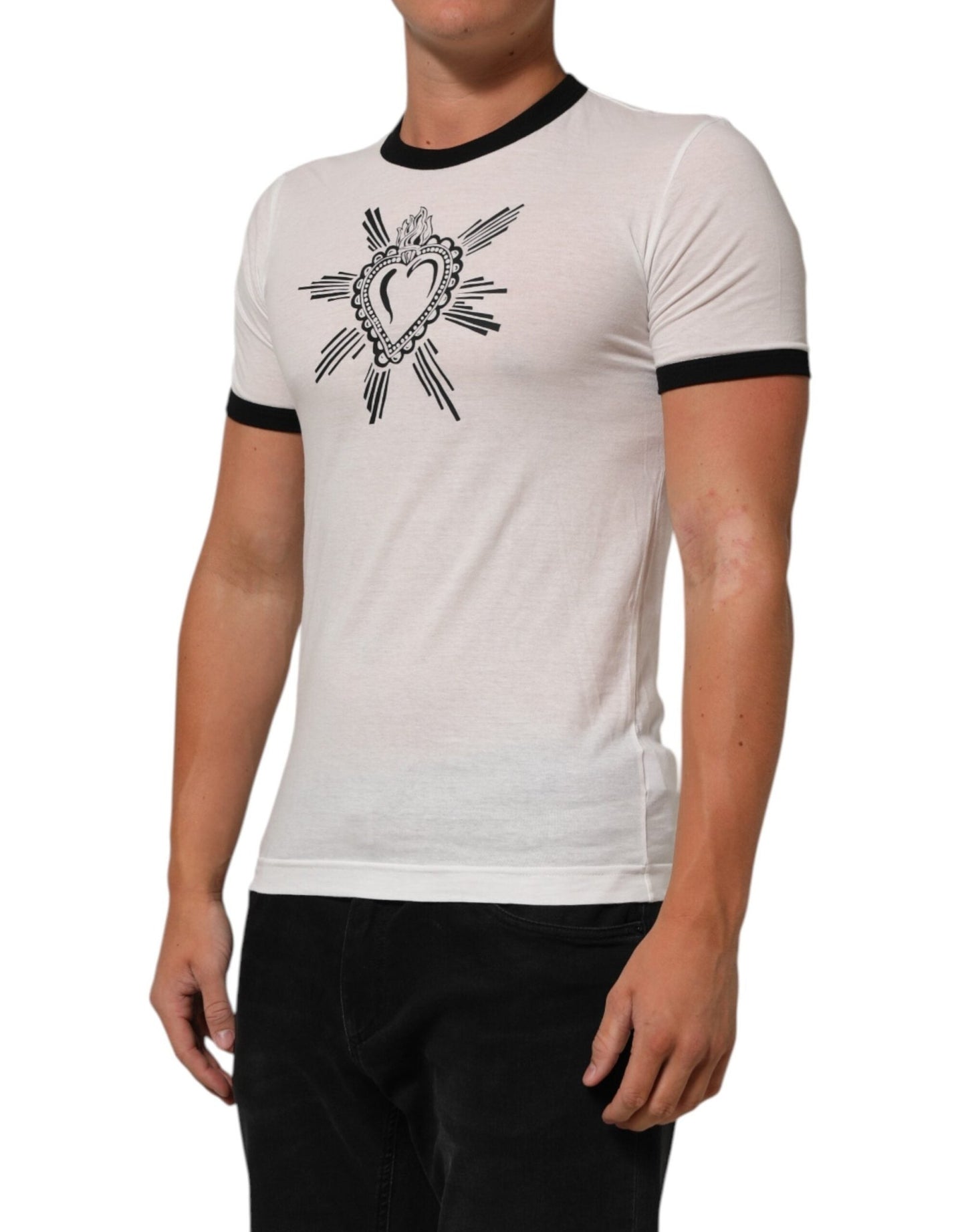 Dolce & Gabbana White Sacred Heart Cotton Crew Neck T-shirt – IT44 | XS par Dolce & Gabbana | Disponible sur Sandy Store ByNet