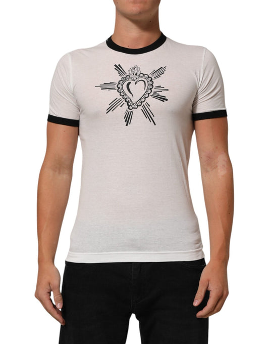Dolce & Gabbana White Sacred Heart Cotton Crew Neck T-shirt – IT44 | XS par Dolce & Gabbana | Disponible sur Sandy Store ByNet
