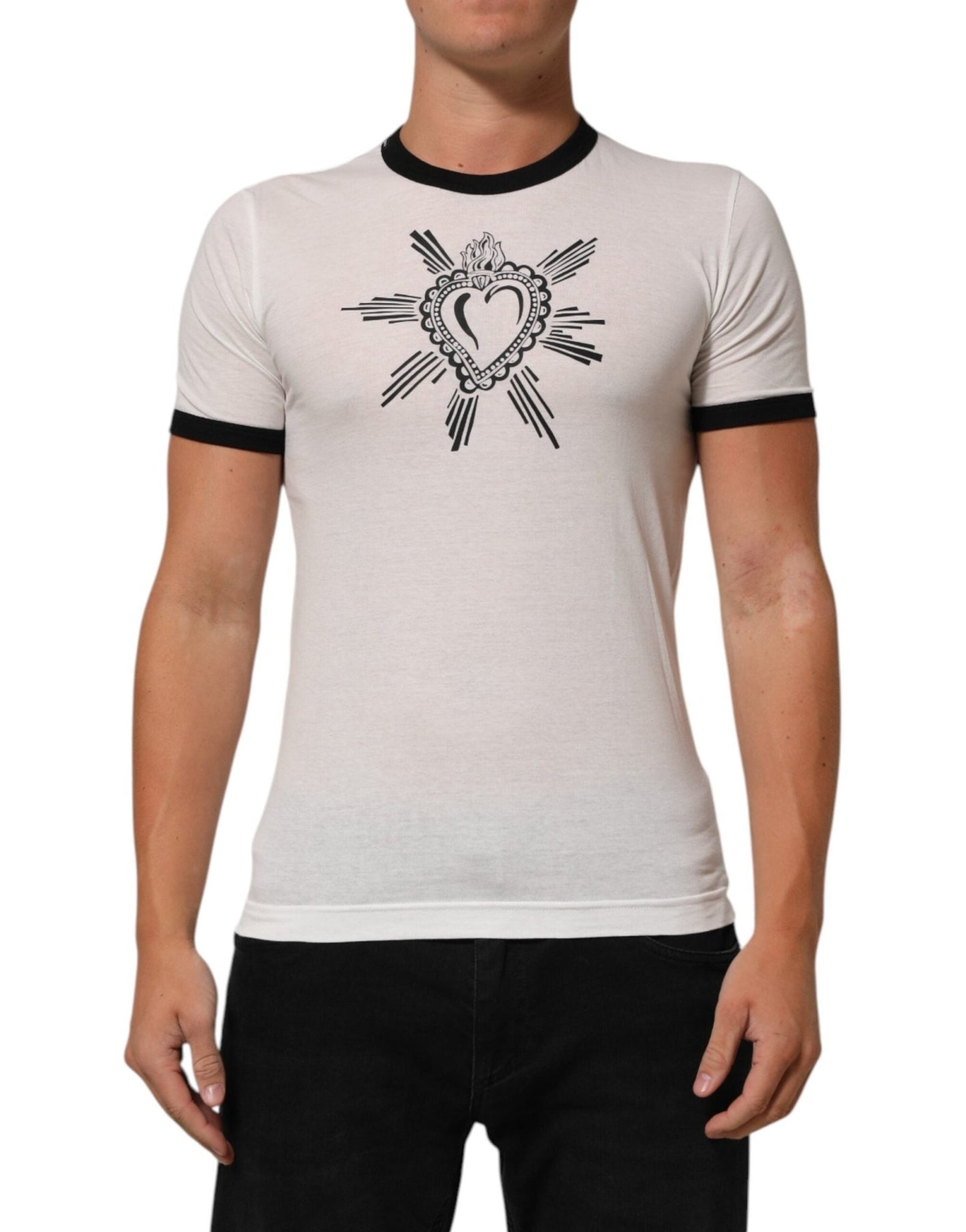 Dolce & Gabbana White Sacred Heart Cotton Crew Neck T-shirt – IT44 | XS par Dolce & Gabbana | Disponible sur Sandy Store ByNet