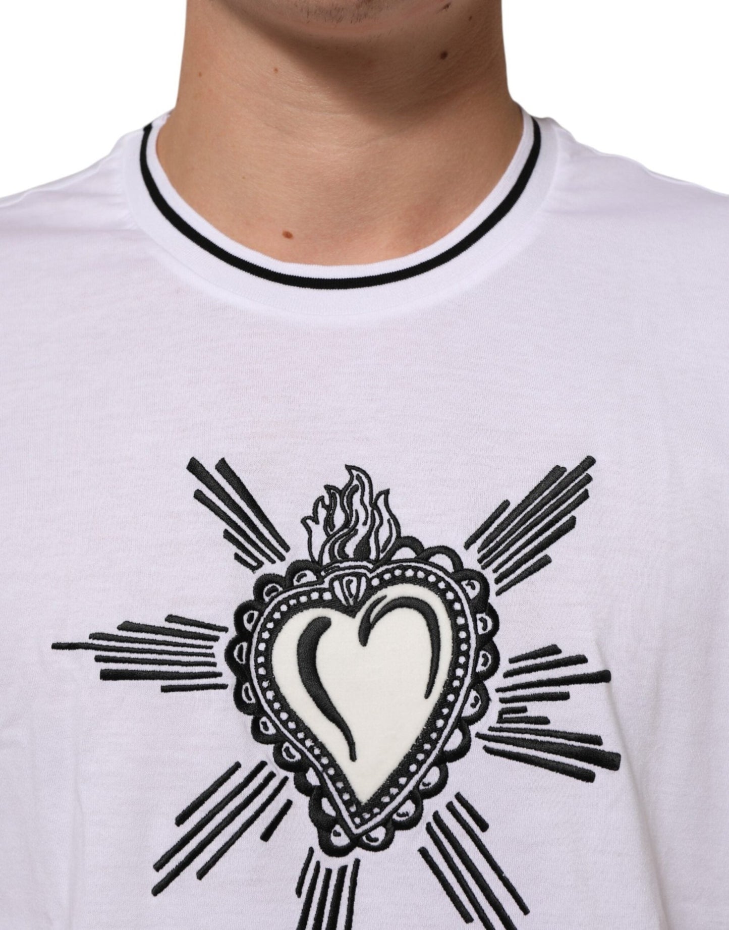 Dolce & Gabbana White Sacred Heart Short Sleeve Men T-shirt – IT52 | XL par Dolce & Gabbana | Disponible sur Sandy Store ByNet