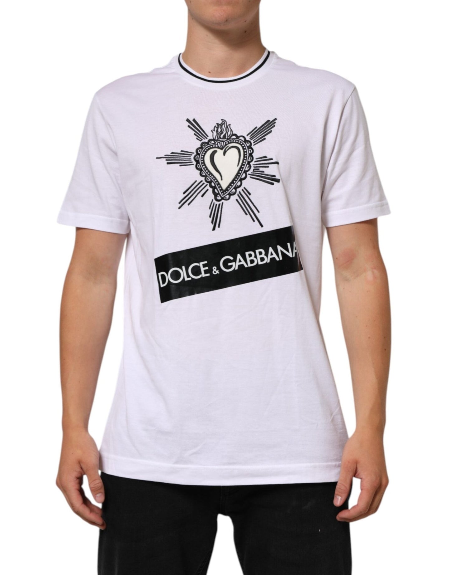 Dolce & Gabbana White Sacred Heart Short Sleeve Men T-shirt – IT52 | XL par Dolce & Gabbana | Disponible sur Sandy Store ByNet