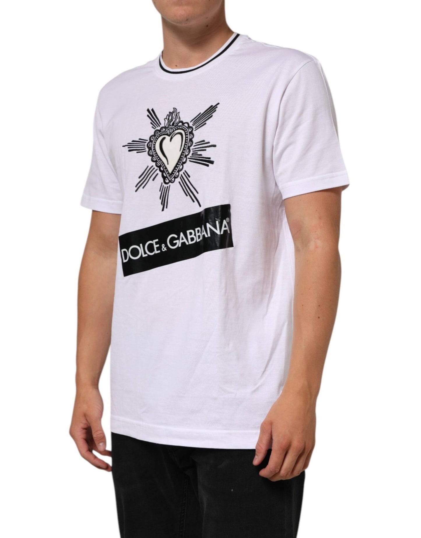Dolce & Gabbana White Sacred Heart Short Sleeve Men T-shirt – IT52 | XL par Dolce & Gabbana | Disponible sur Sandy Store ByNet