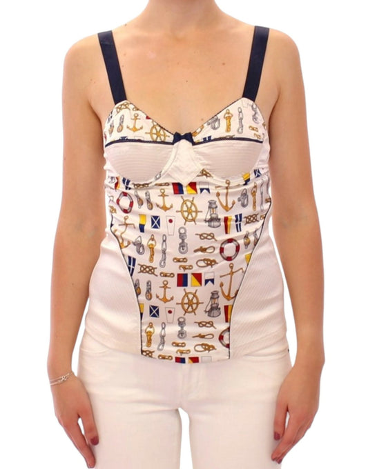 Dolce & Gabbana White Sailor Motif Stretch Tank Top - Sandy Store ByNet