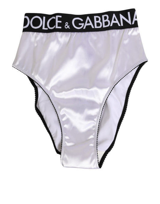 Dolce & Gabbana White Satin High - Waist Black Logo Women Underwear – IT2 | S par Dolce & Gabbana | Disponible sur Sandy Store ByNet