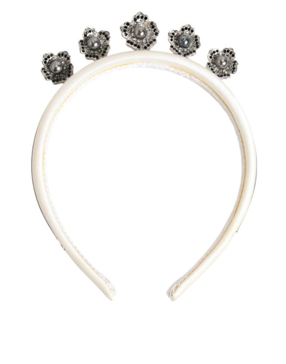 Dolce & Gabbana White Satin Palladium Silver Floral Crown Tiara Headband – par Dolce & Gabbana | Disponible sur Sandy Store ByNet