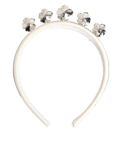 Dolce & Gabbana White Satin Palladium Silver Floral Crown Tiara Headband – par Dolce & Gabbana | Disponible sur Sandy Store ByNet