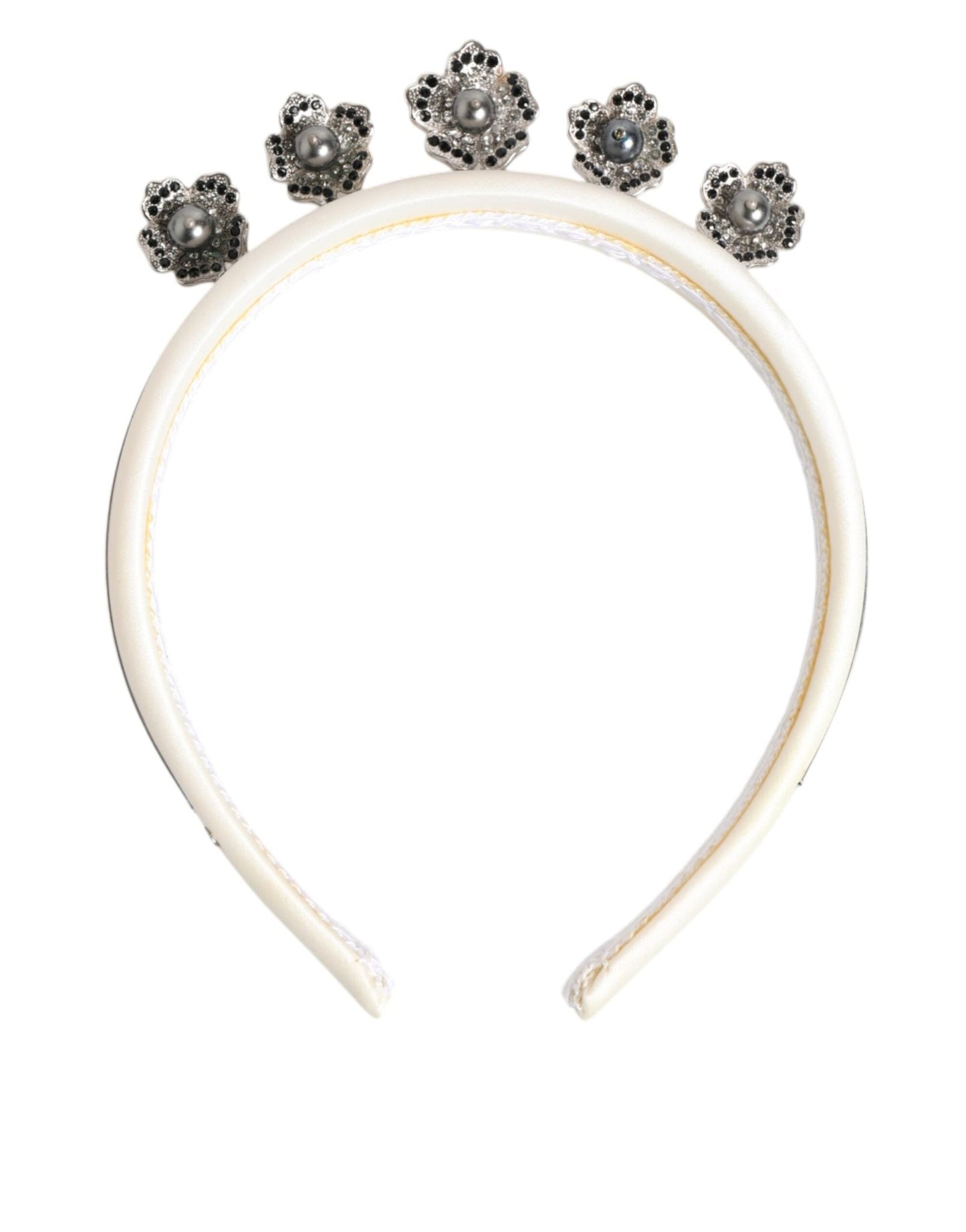 Dolce & Gabbana White Satin Palladium Silver Floral Crown Tiara Headband – par Dolce & Gabbana | Disponible sur Sandy Store ByNet