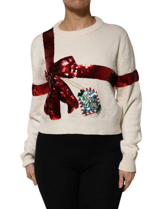 Dolce & Gabbana White Sequined Crew Neck Pullover Sweater – IT40|S par Dolce & Gabbana | Disponible sur Sandy Store ByNet
