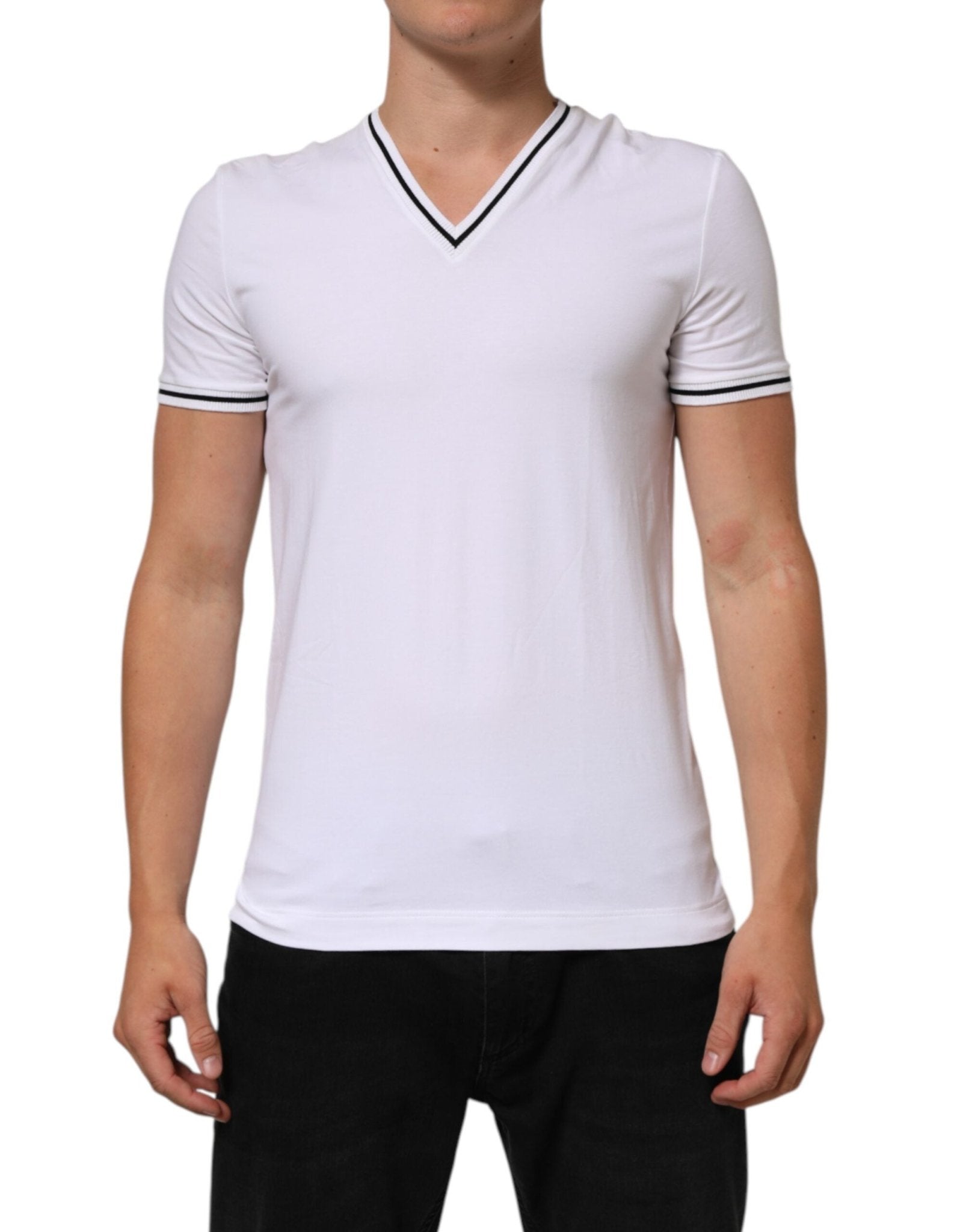 Dolce & Gabbana White Short Sleeves Deep V - Neck Men T-shirt – IT4 | S par Dolce & Gabbana | Disponible sur Sandy Store ByNet