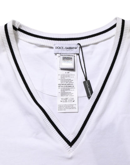 Dolce & Gabbana White Short Sleeves Deep V - Neck Men T-shirt – IT4 | S par Dolce & Gabbana | Disponible sur Sandy Store ByNet
