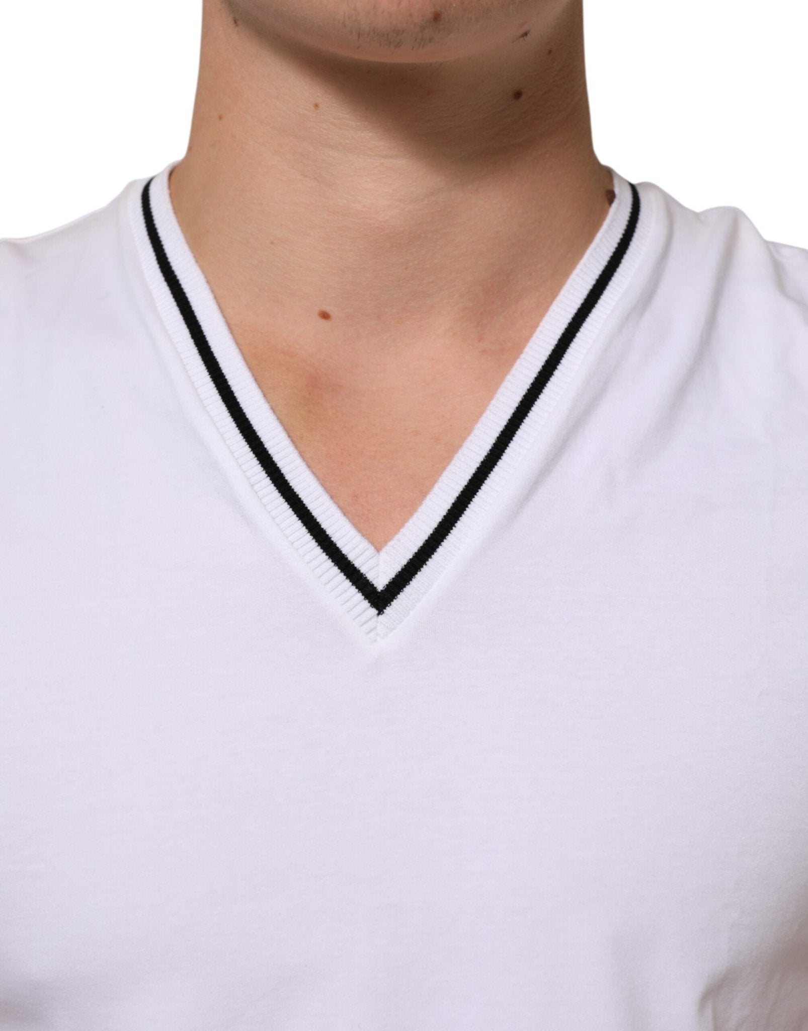 Dolce & Gabbana White Short Sleeves Deep V - Neck Men T-shirt – IT4 | S par Dolce & Gabbana | Disponible sur Sandy Store ByNet