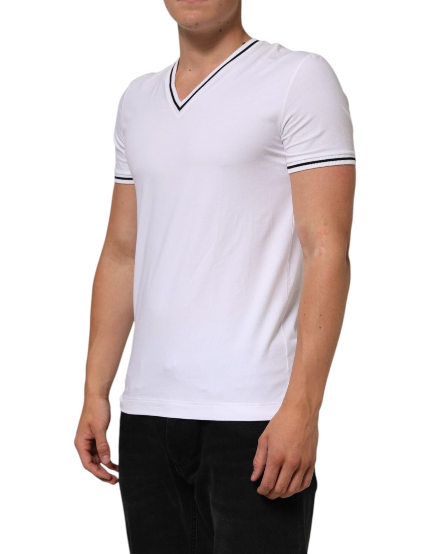 Dolce & Gabbana White Short Sleeves Deep V - Neck Men T-shirt – IT4 | S par Dolce & Gabbana | Disponible sur Sandy Store ByNet