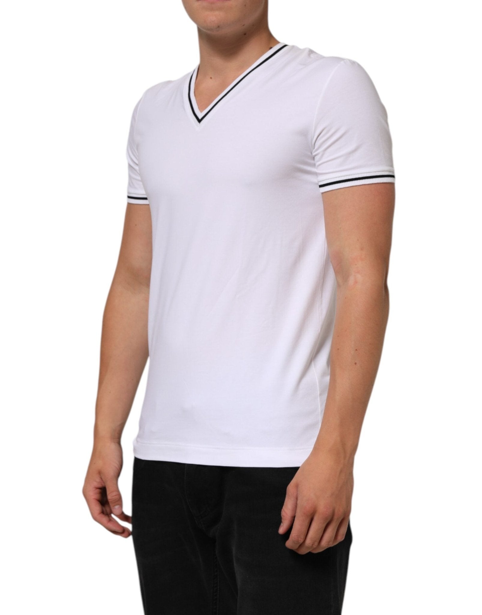 Dolce & Gabbana White Short Sleeves Deep V - Neck Men T-shirt – IT4 | S par Dolce & Gabbana | Disponible sur Sandy Store ByNet