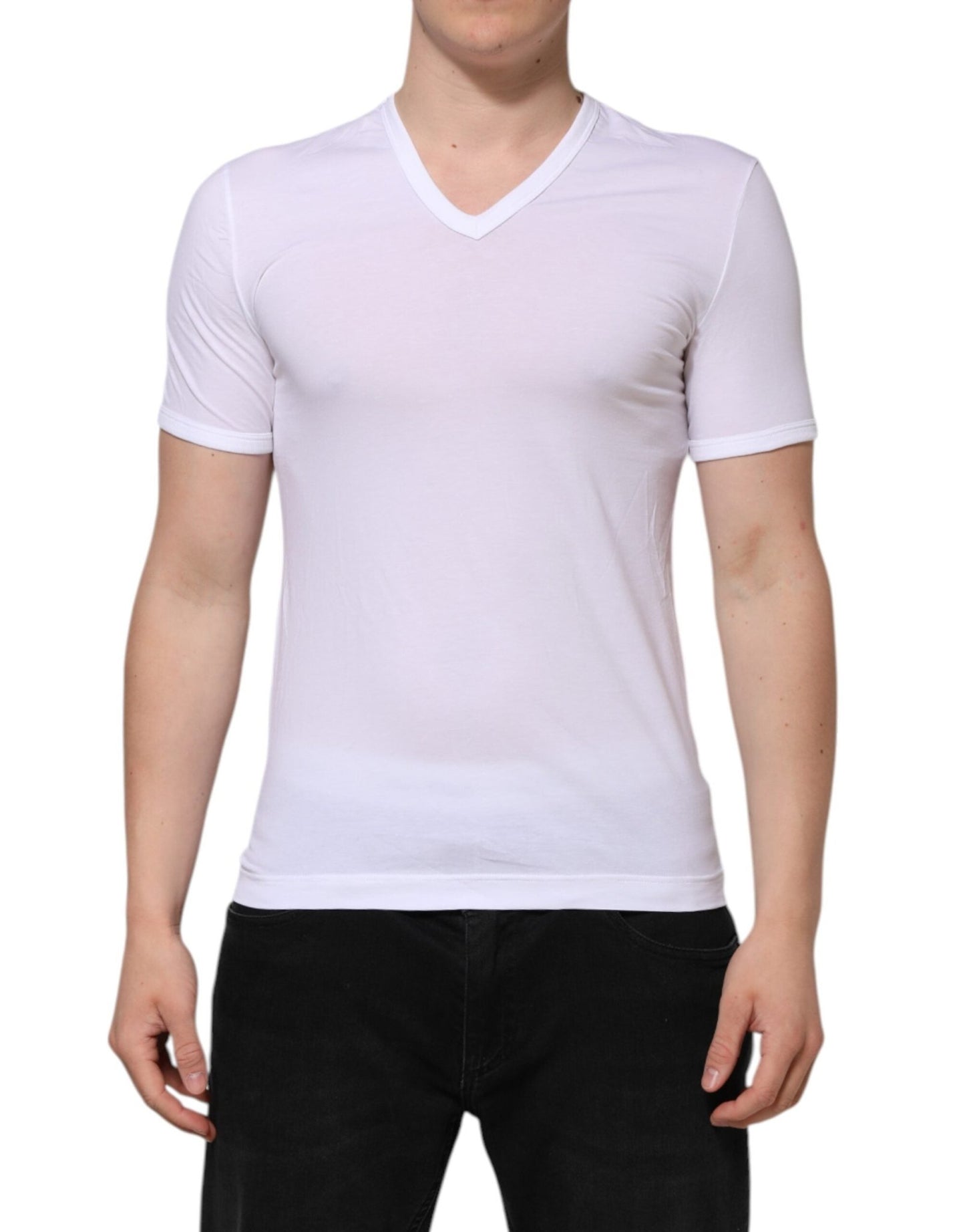 Dolce & Gabbana White Short Sleeves V - neck Underwear T-shirt – IT3 | XS par Dolce & Gabbana | Disponible sur Sandy Store ByNet