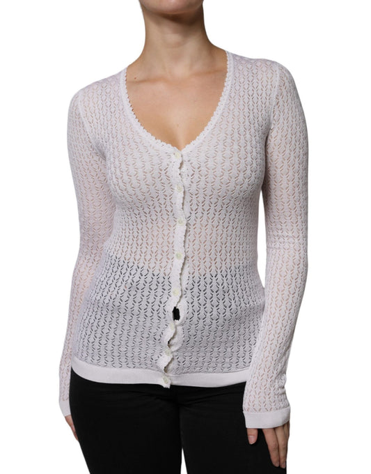 Dolce & Gabbana White Silk Button Down Cardigan Sweater – IT36 | XS par Dolce & Gabbana | Disponible sur Sandy Store ByNet