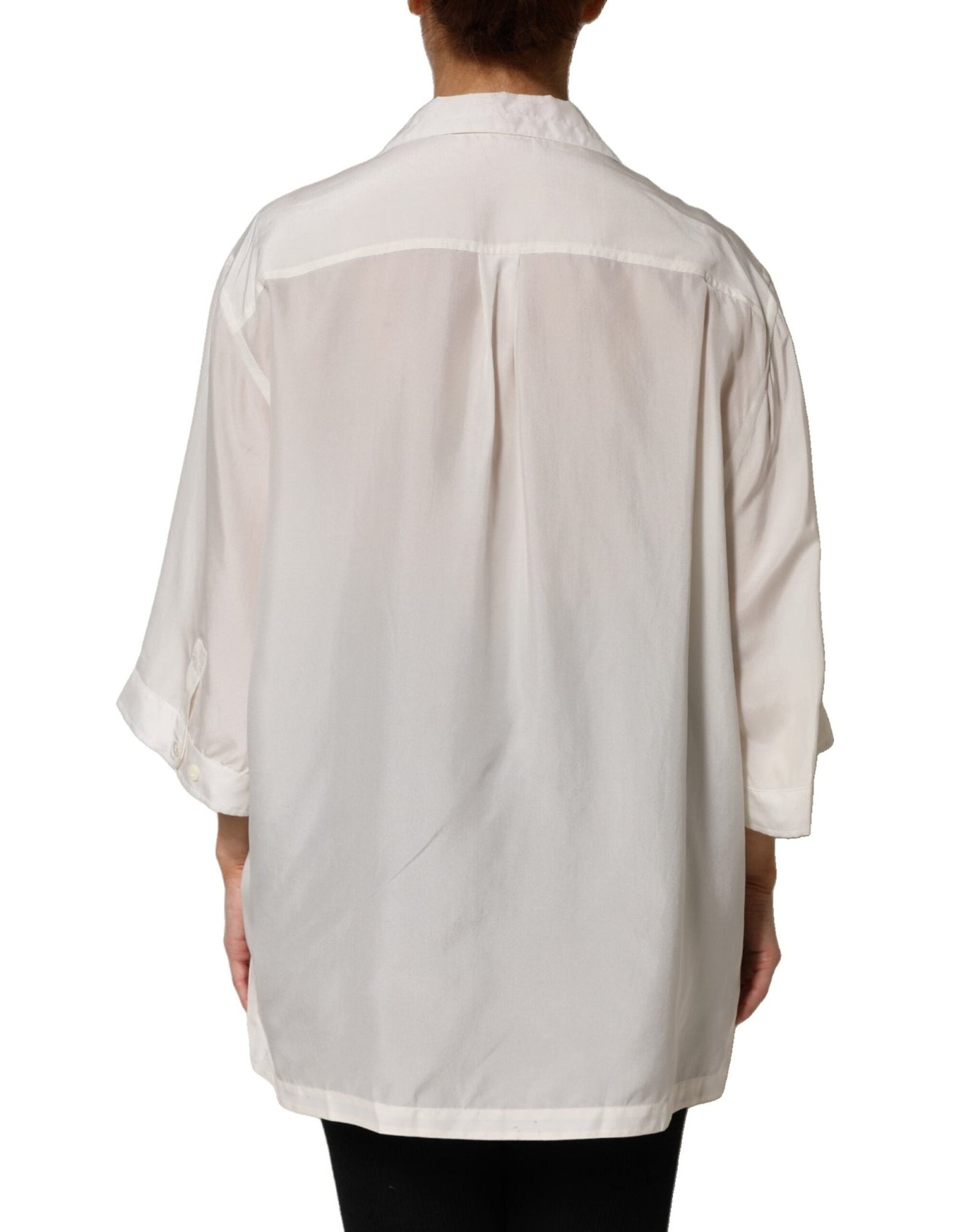 Dolce & Gabbana White Silk Collared 3/4 Sleeves Blouse Top – IT44 | L par Dolce & Gabbana | Disponible sur Sandy Store ByNet