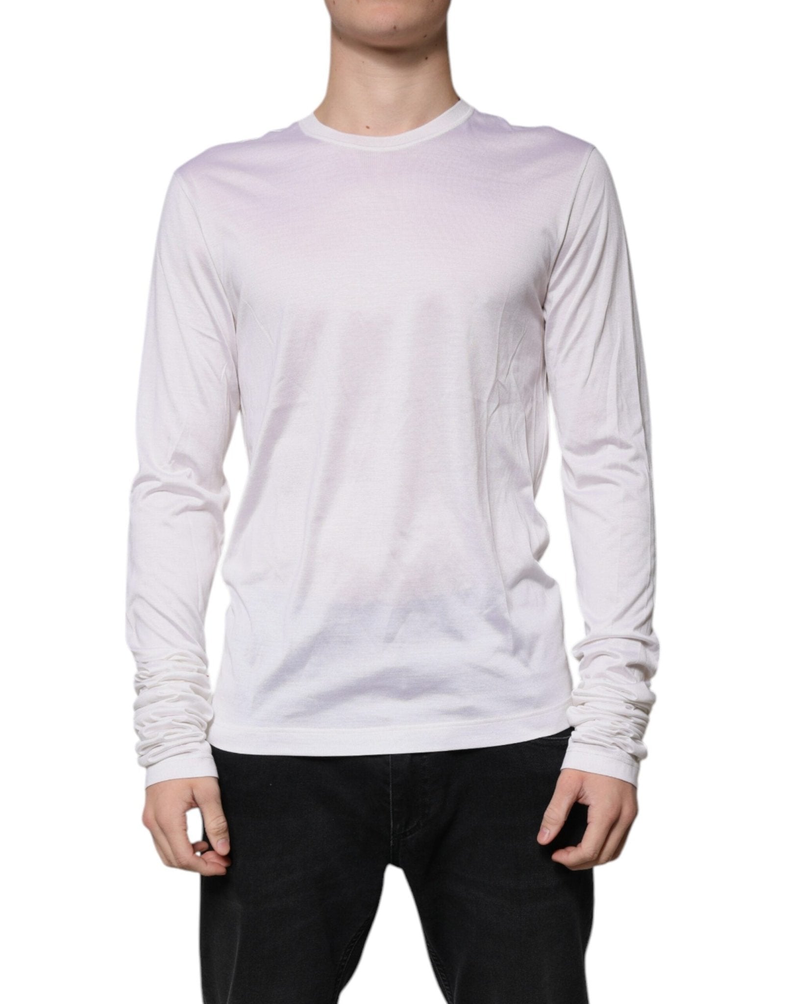Dolce & Gabbana White Silk Crew Neck Men Pullover Sweater - Sandy Store ByNet