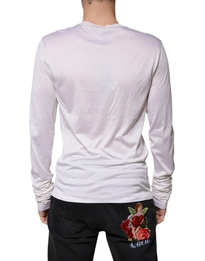 Dolce & Gabbana White Silk Crew Neck Men Pullover Sweater - Sandy Store ByNet