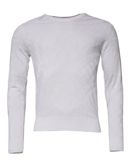 Dolce & Gabbana White Silk Crew Neck Men Pullover Sweater - Sandy Store ByNet