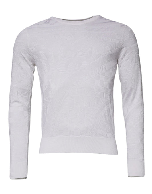 Dolce & Gabbana White Silk Crew Neck Men Pullover Sweater - Sandy Store ByNet