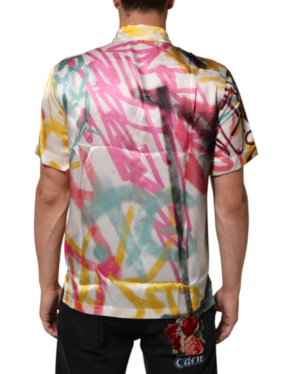 Dolce & Gabbana White Silk Hawaiian Graffiti Print Men Casual Shirt – IT37 | XS par Dolce & Gabbana | Disponible sur Sandy Store ByNet