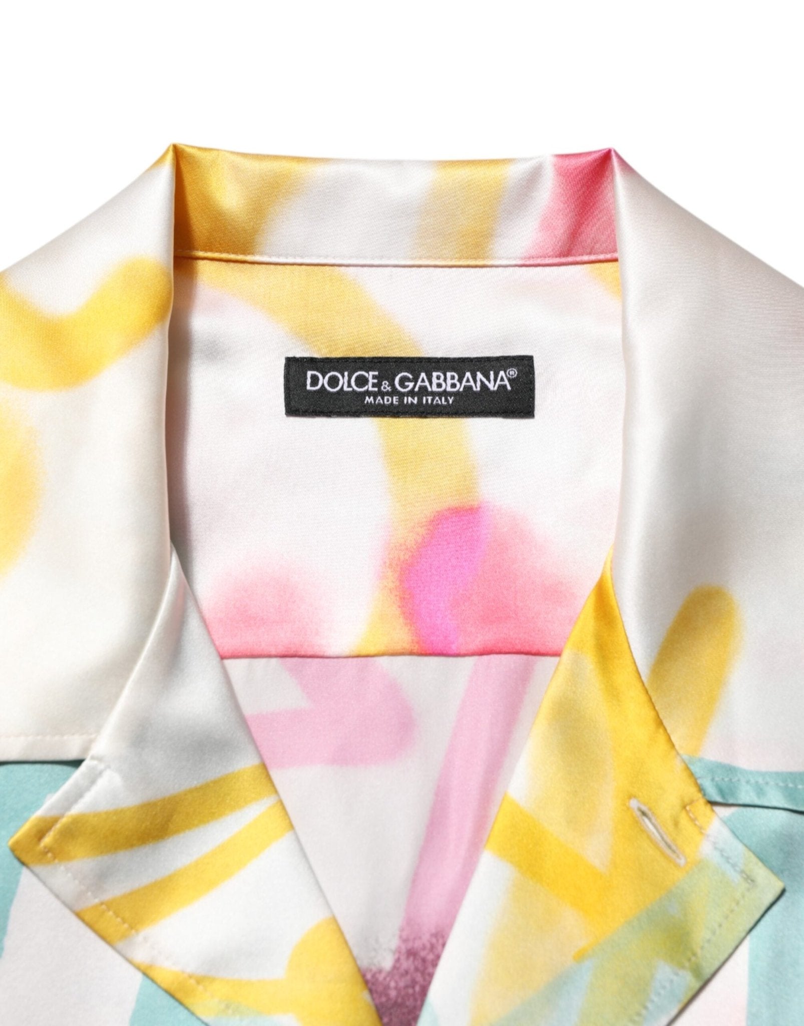 Dolce & Gabbana White Silk Hawaiian Graffiti Print Men Casual Shirt – IT37 | XS par Dolce & Gabbana | Disponible sur Sandy Store ByNet