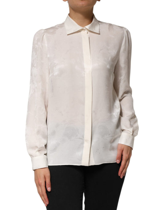 Dolce & Gabbana White Silk Long Sleeves Collared Shirt Top – IT46|XL par Dolce & Gabbana | Disponible sur Sandy Store ByNet