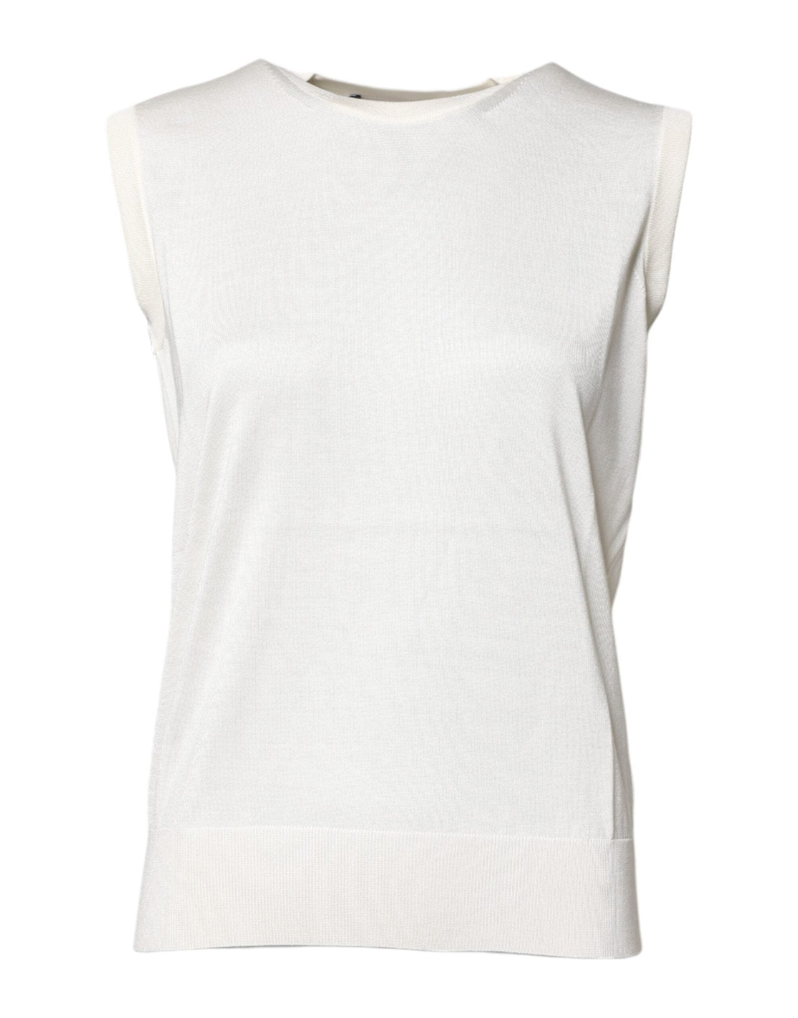 Dolce & Gabbana White Silk Round Neck Sleeveless Tank Top – IT36|XXS par Dolce & Gabbana | Disponible sur Sandy Store ByNet