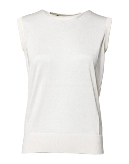Dolce & Gabbana White Silk Round Neck Sleeveless Tank Top – IT36|XXS par Dolce & Gabbana | Disponible sur Sandy Store ByNet