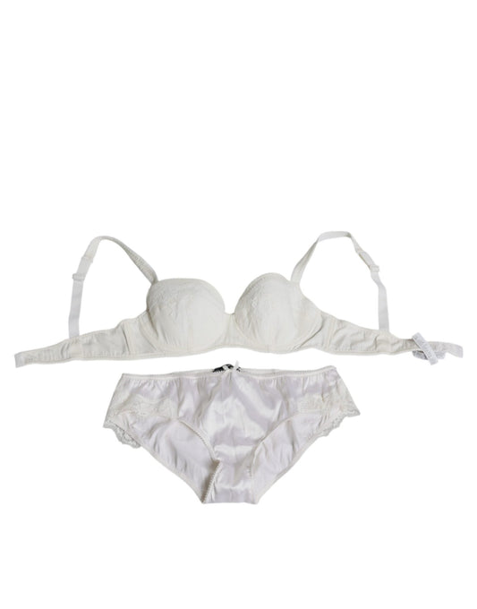 Dolce & Gabbana White Silk Stretch Panty Balconette Bra Underwear - Sandy Store ByNet