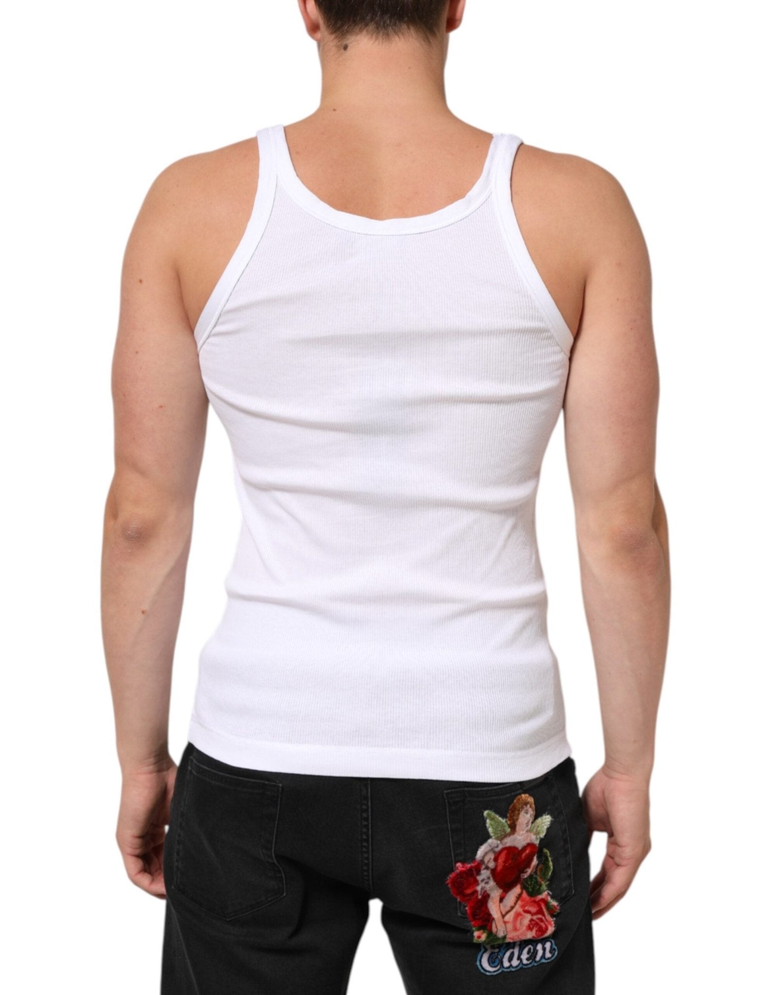 Dolce & Gabbana White Sleeveless Round Neck Tank Top T-shirt – IT48 | M par Dolce & Gabbana | Disponible sur Sandy Store ByNet