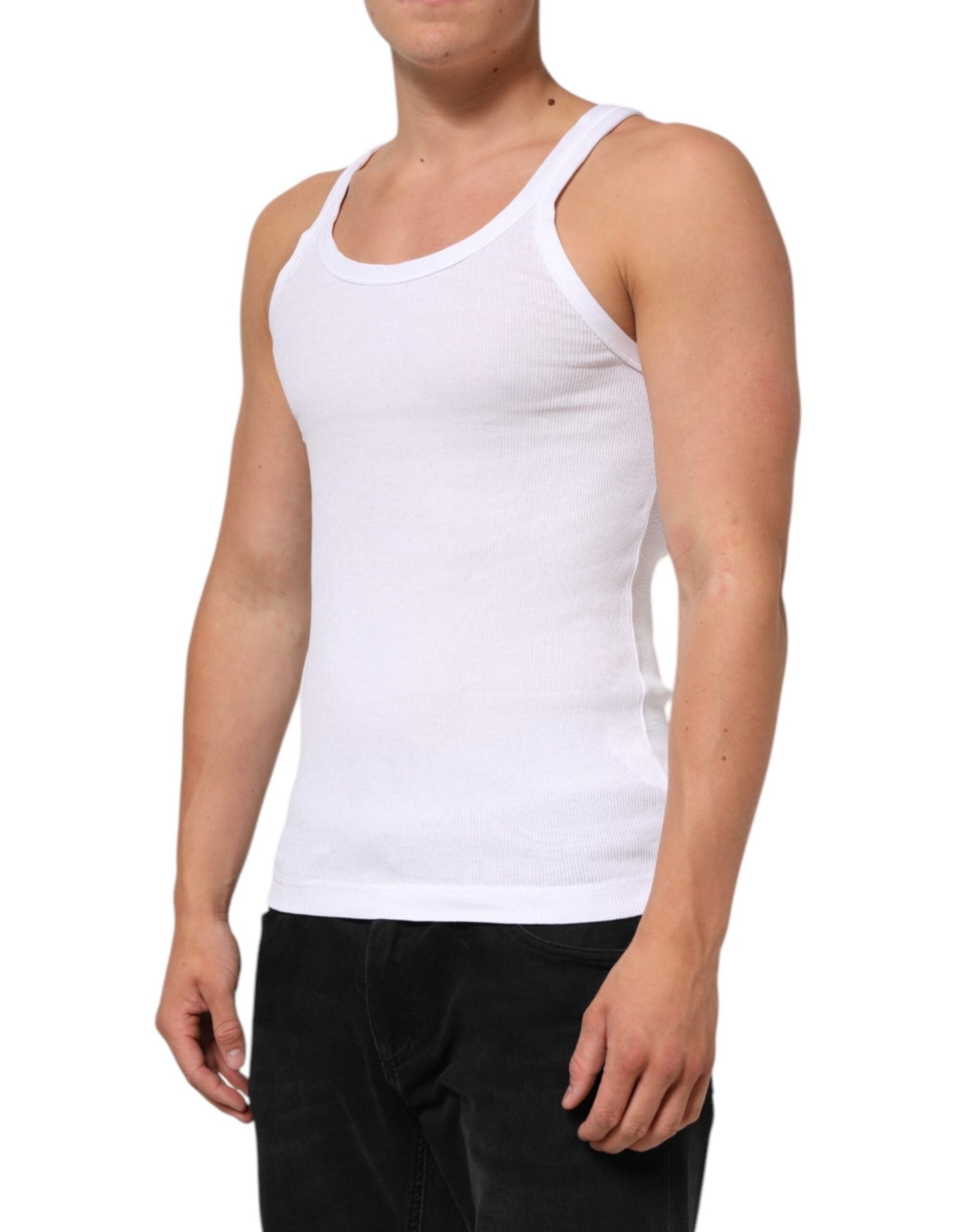 Dolce & Gabbana White Sleeveless Round Neck Tank Top T-shirt – IT48 | M par Dolce & Gabbana | Disponible sur Sandy Store ByNet