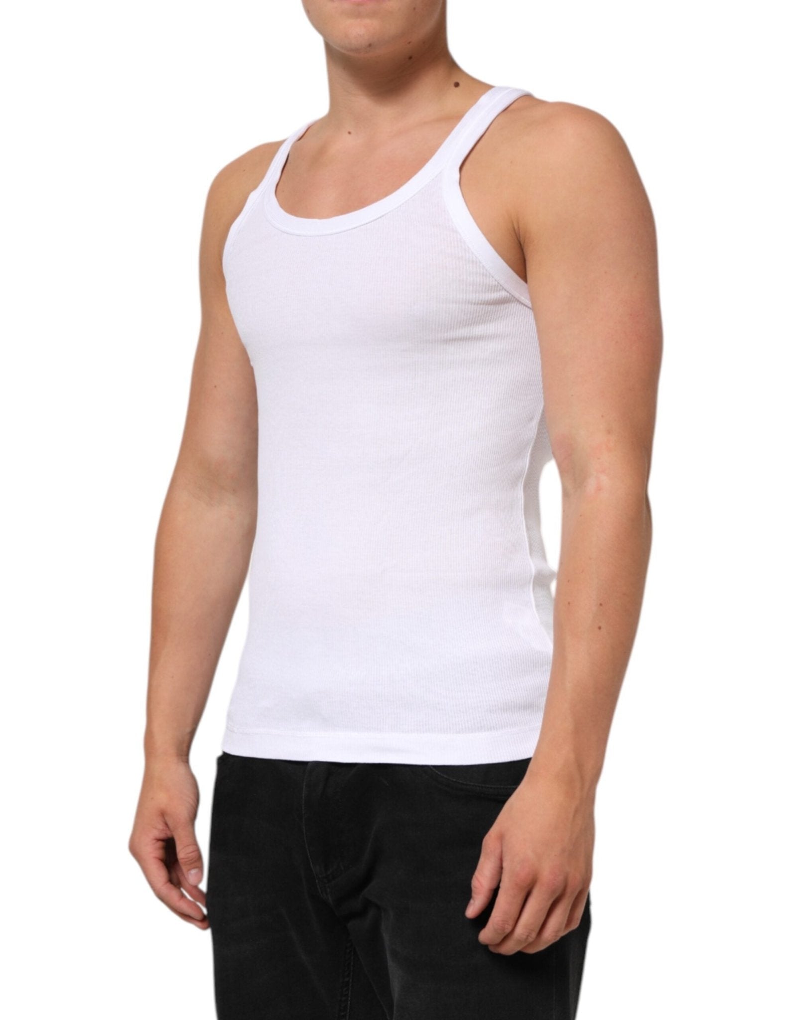 Dolce & Gabbana White Sleeveless Round Neck Tank Top T-shirt – IT48 | M par Dolce & Gabbana | Disponible sur Sandy Store ByNet