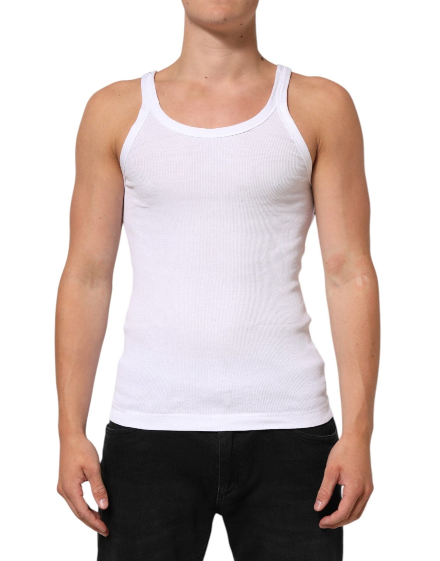 Dolce & Gabbana White Sleeveless Round Neck Tank Top T-shirt – IT48 | M par Dolce & Gabbana | Disponible sur Sandy Store ByNet