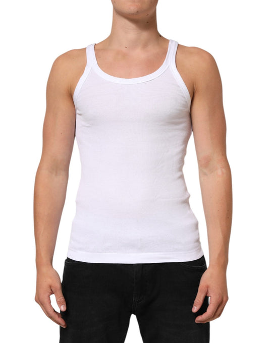Dolce & Gabbana White Sleeveless Round Neck Tank Top T-shirt – IT48 | M par Dolce & Gabbana | Disponible sur Sandy Store ByNet